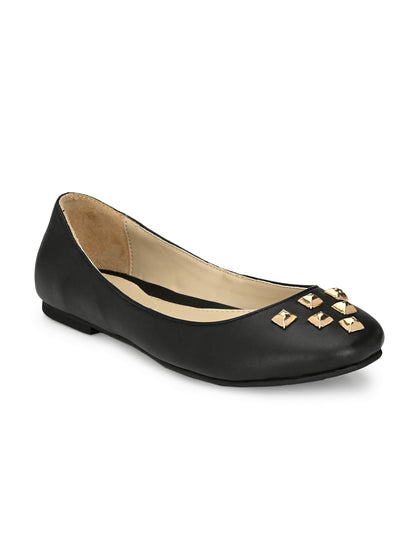 Aady Austin Women Black Studed Round Toe Flats Belly (AUSF19062)