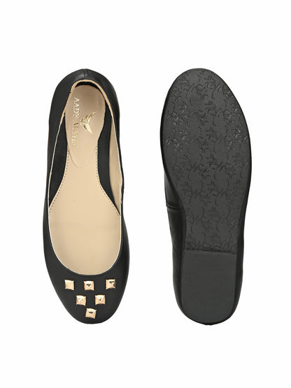 Aady Austin Women Black Studed Round Toe Flats Belly (AUSF19062)