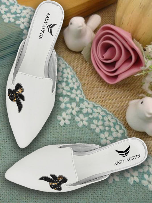 Aady Austin Women White Pointed Toe Block Heels Mule (AUSF19065)
