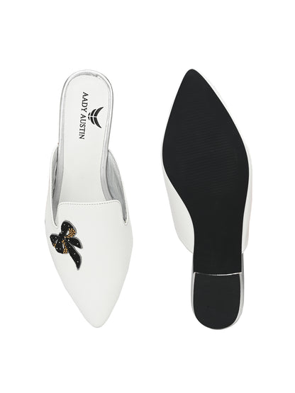 Aady Austin Women White Pointed Toe Block Heels Mule (AUSF19065)