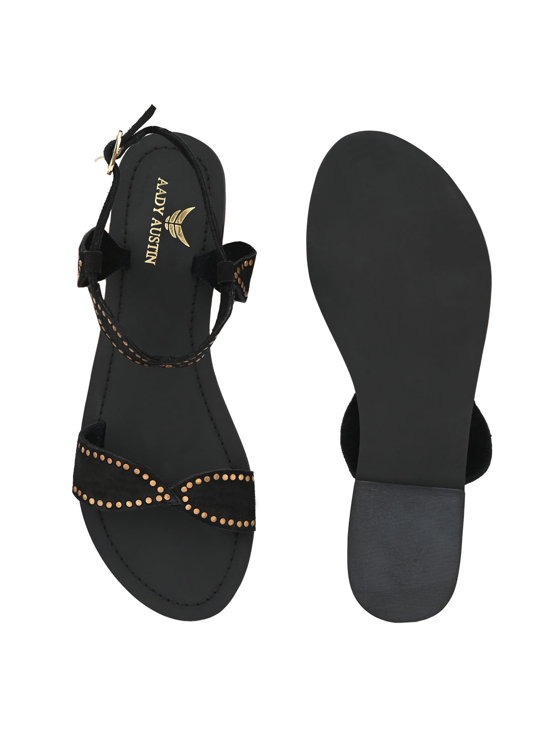 Aady Austin Women Black Open Toe Buckle Flats Sandals (AUSF19074)