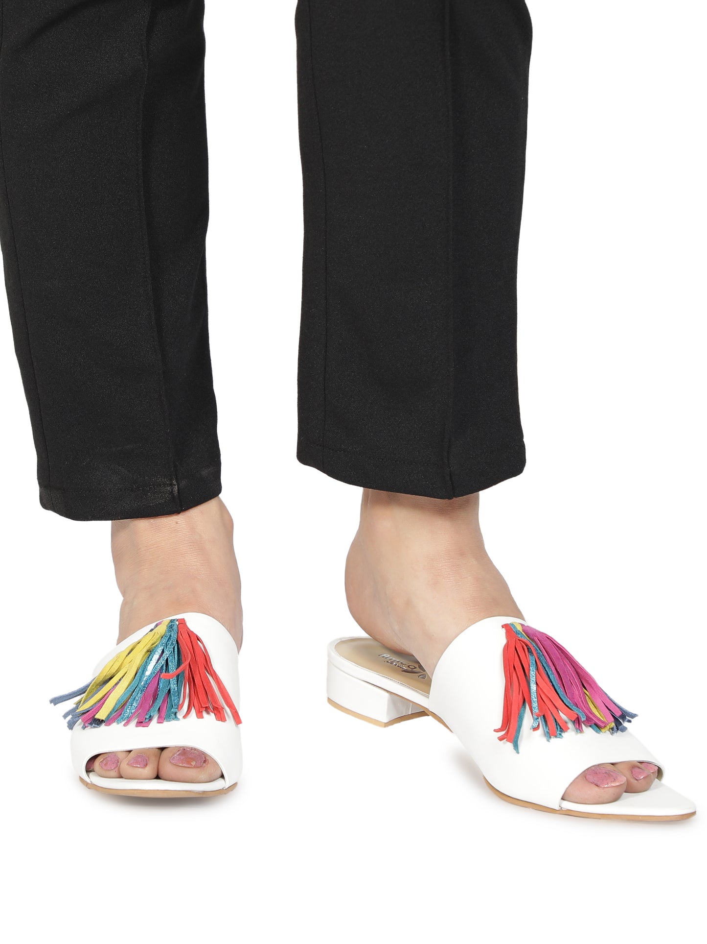 Aady Austin Women Tassel White Open Toe Block Heels (AUSF19080)
