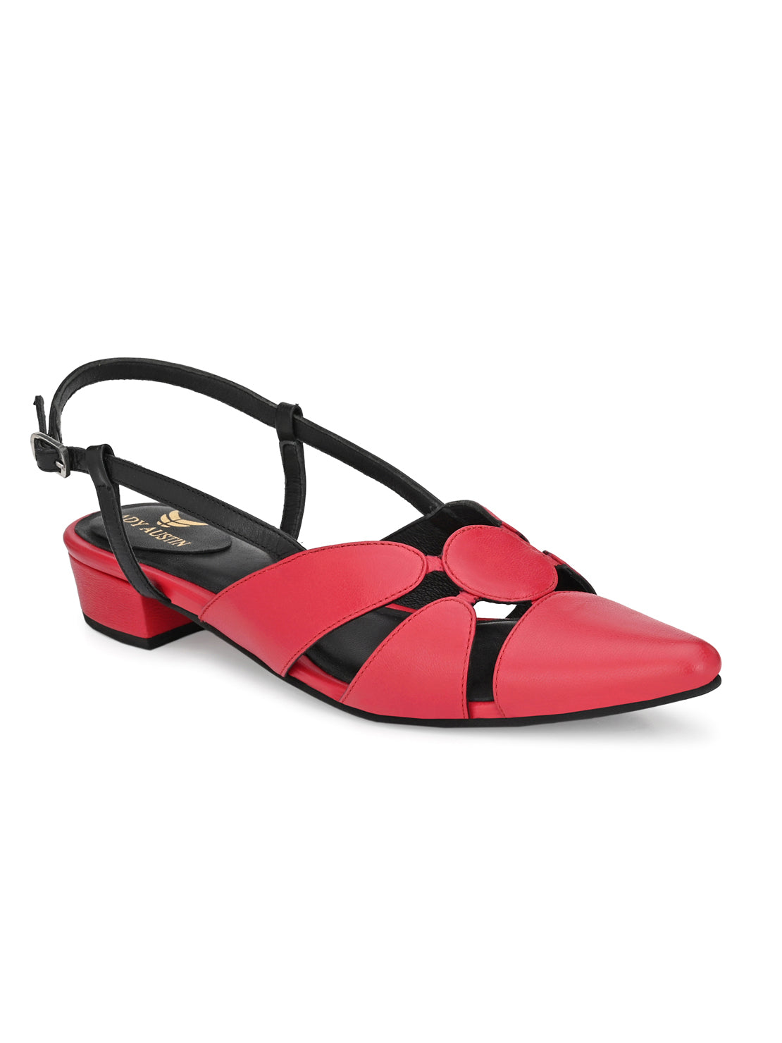 Aady Austin Women Red Pointed Toe Buckle Block Heels Sandals (AUSF19082)