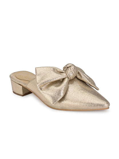 Aady Austin Women Gold Pointed Toe Block Heels Mule (AUSF19085)