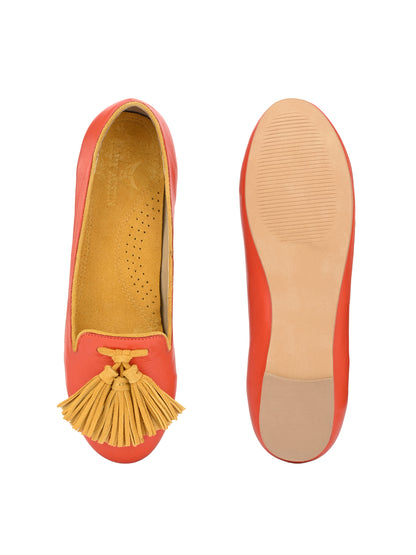 Aady Austin Women Trendy Orange Round Toe Flats Belly (AUSF19092)