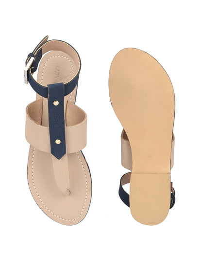 Aady Austin Women Beige/Blue Open Toe Buckle Flats Sandals (AUSF20001)
