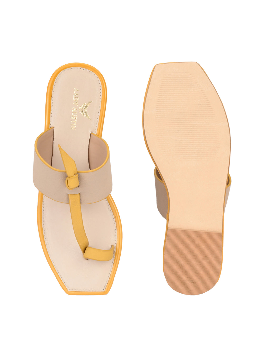 Aady Austin Women Beige/Yellow Trendy Ring Toe Flats (AUSF20005)