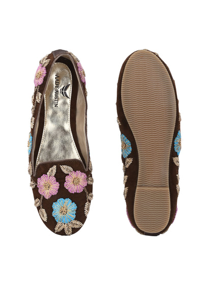 Aady Austin Women Brown Embellished Handcrafted Festive Flats Belly (AUSF20007)