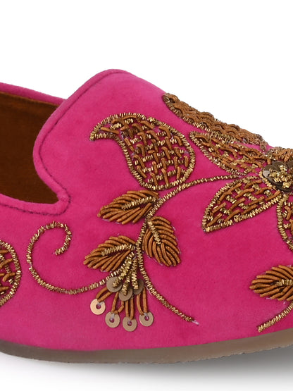 Aady Austin Women Pink Embellished Handcrafted Festive Flats Belly (AUSF20008)