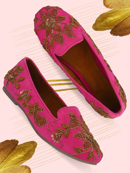 Aady Austin Women Pink Embellished Handcrafted Festive Flats Belly (AUSF20008)