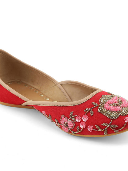 Aady Austin Women Red Handcrafted Ethnic Jutti Mojris (AUSF20052)