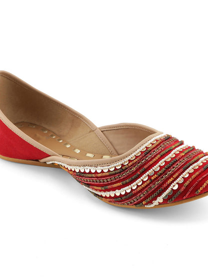 Aady Austin Women Red Handcrafted Ethnic Jutti Mojris (AUSF20053)