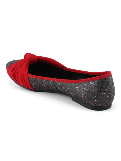 Aady Austin Women Shimmer Grey/Red Round Toe Flats Belly (AUSF20062)