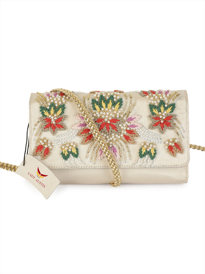 Aady Austin Women's Hand Embrodiered Party Wear long strap Clutch (AUSFC22001)