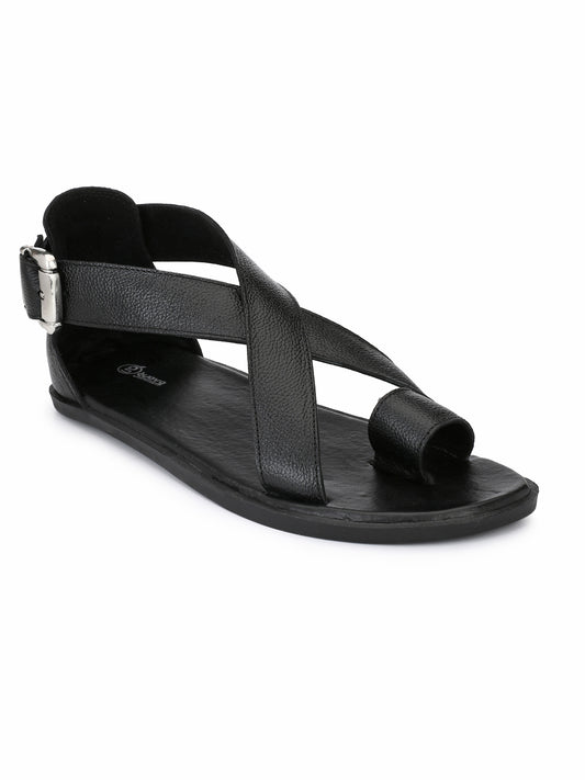 Guava Men Anti-Sweat Leather Black Sandals (GV15JA555)