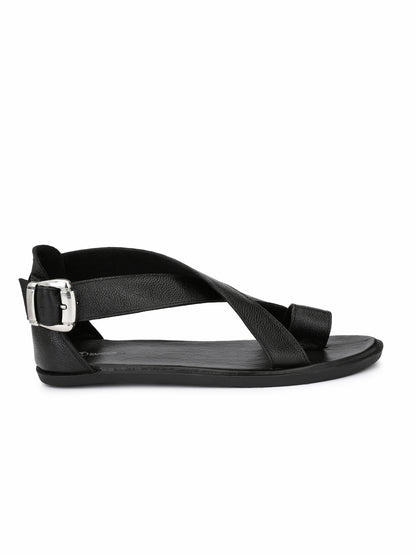 Guava Men Anti-Sweat Leather Black Sandals (GV15JA555)