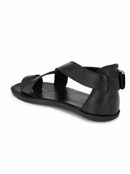 Guava Men Anti-Sweat Leather Black Sandals (GV15JA555)