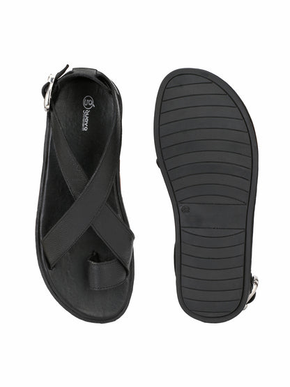 Guava Men Anti-Sweat Leather Black Sandals (GV15JA555)