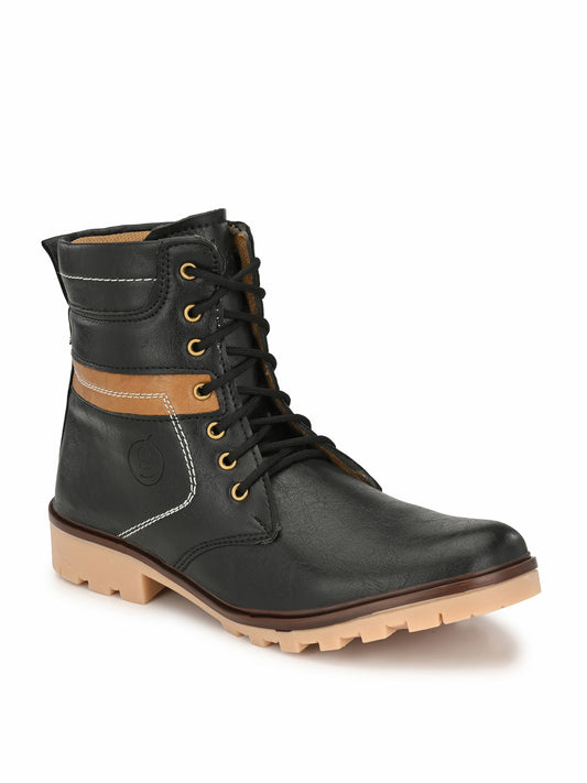Guava Men's Black Plain derby Boots (GV15JA687)
