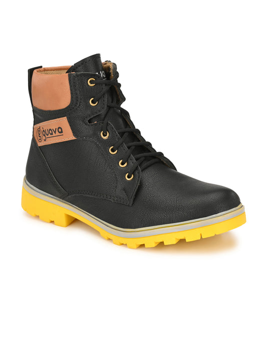 Guava Men's Black Plain derby Boots (GV15JA689)