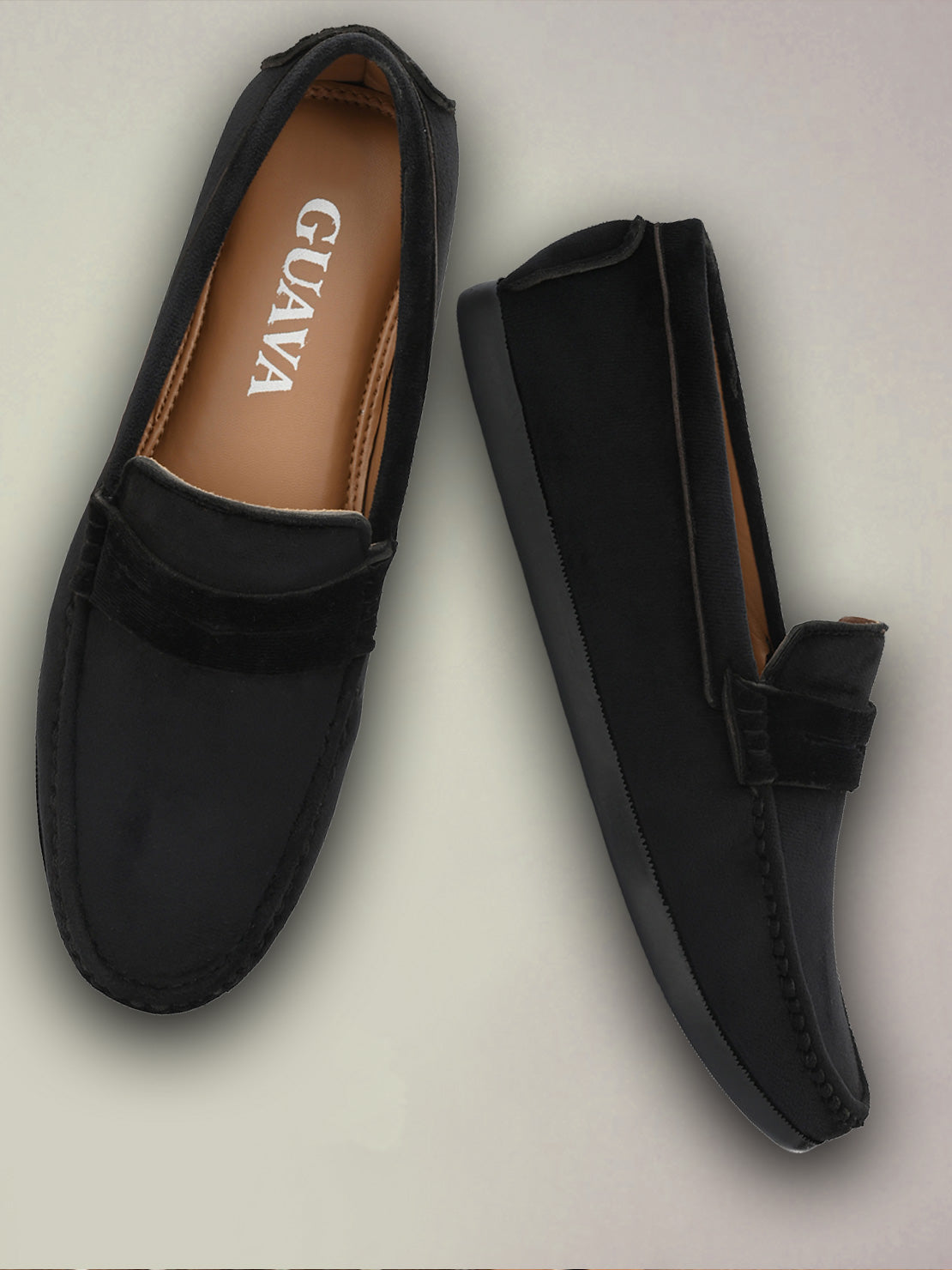 Guava Men's Black Charming Velvet Slip On Loafers (GV15JA732)