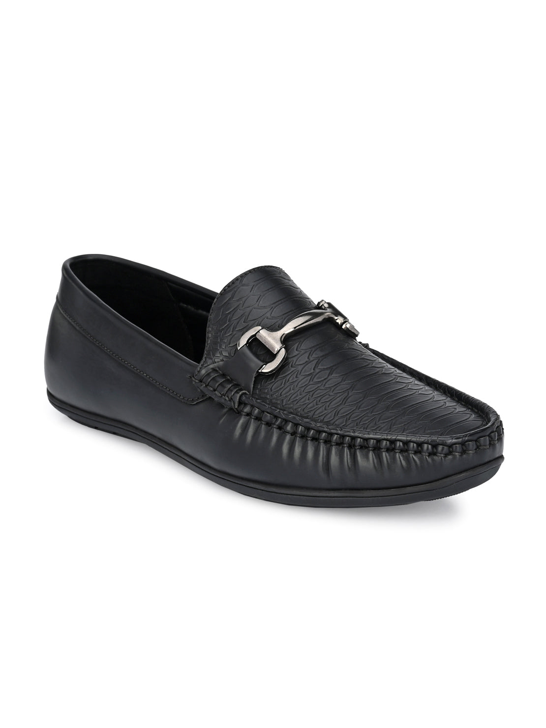 Guava Men's Black Textured Embossed Slip On Driving Loafers (GV15JA742)