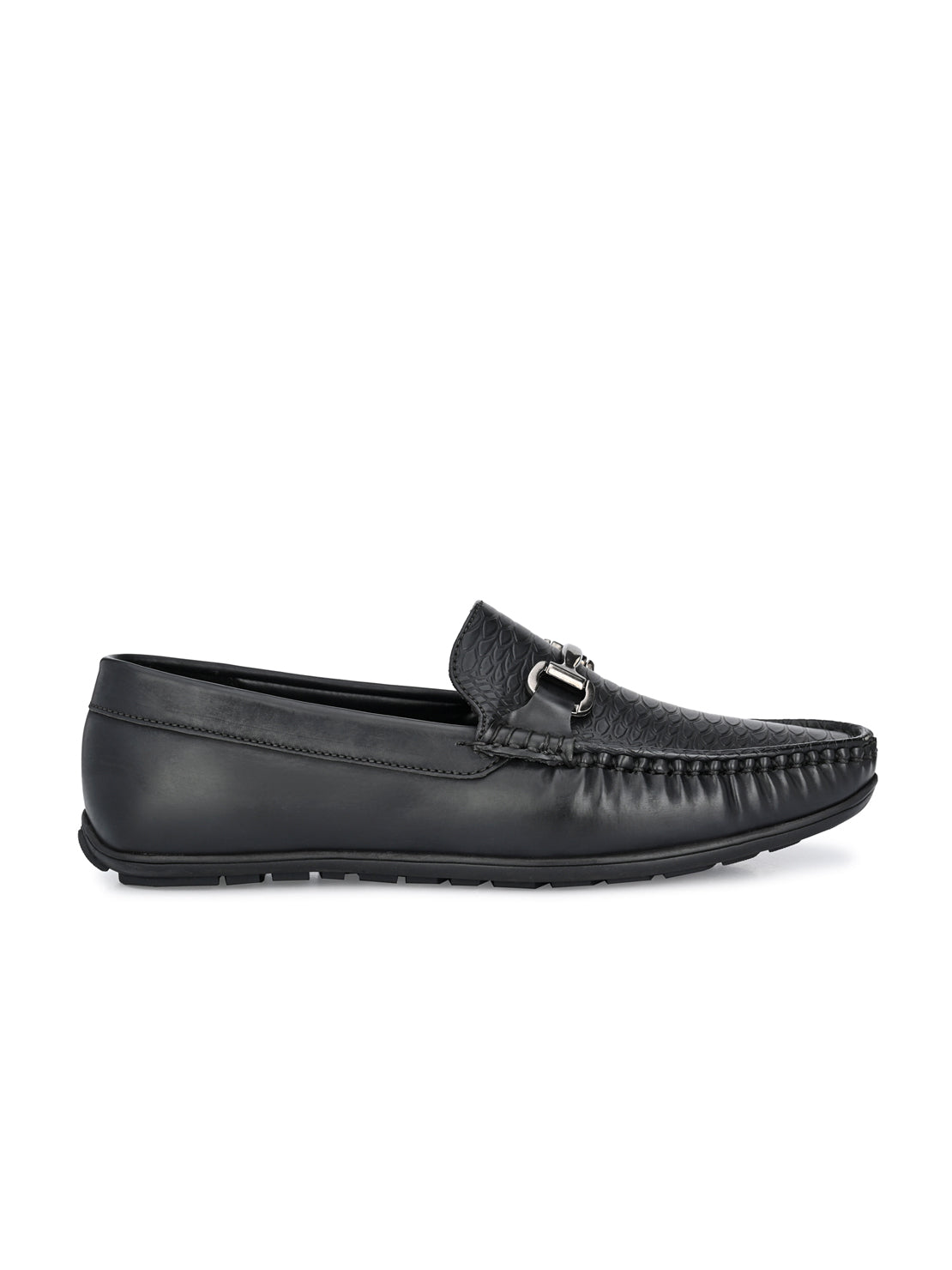 Guava Men's Black Textured Embossed Slip On Driving Loafers (GV15JA742)