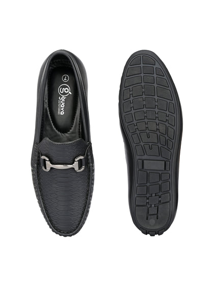 Guava Men's Black Textured Embossed Slip On Driving Loafers (GV15JA742)