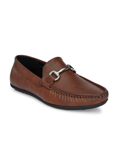 Guava Men's Brown Textured Embossed Slip On Driving Loafers (GV15JA743)