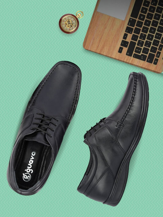 Guava Men's Black Genuine Leather Derby Lace Up Formal Shoes (GV15JA803)