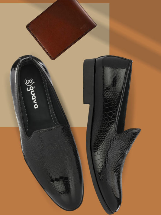 Guava Men's Black Slip On Semi Formal Shoes (GV15JA823)