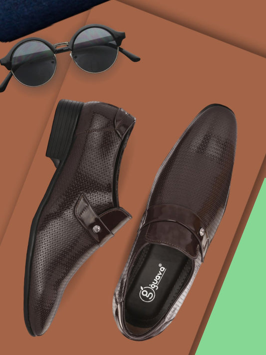 Guava Men's Black Textured Slip On Formal Shoes (GV15JA842)