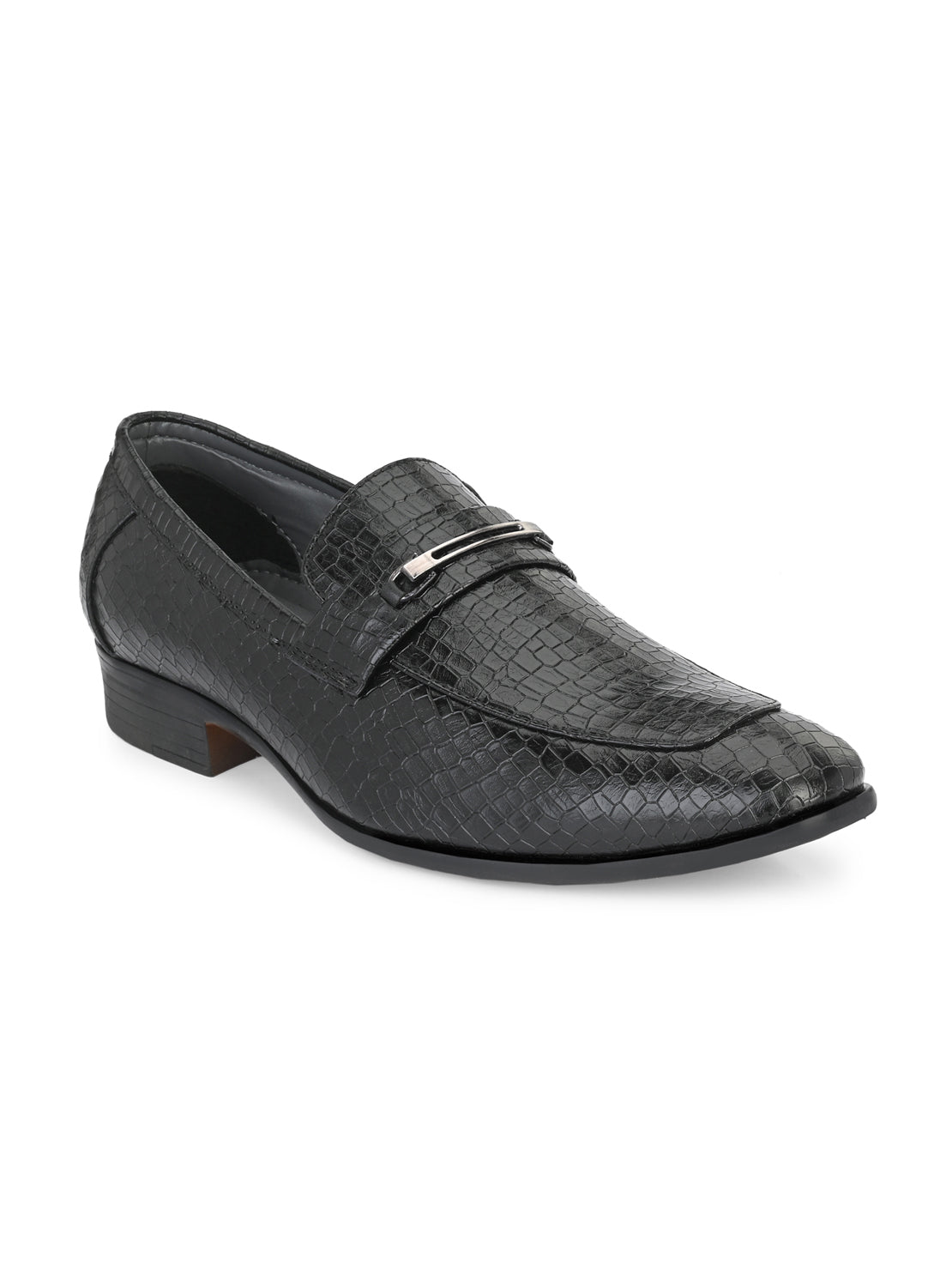 Guava Men's Black Croco Textured Slip On Formal Shoes (GV15JA849)