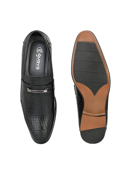 Guava Men's Black Croco Textured Slip On Formal Shoes (GV15JA849)