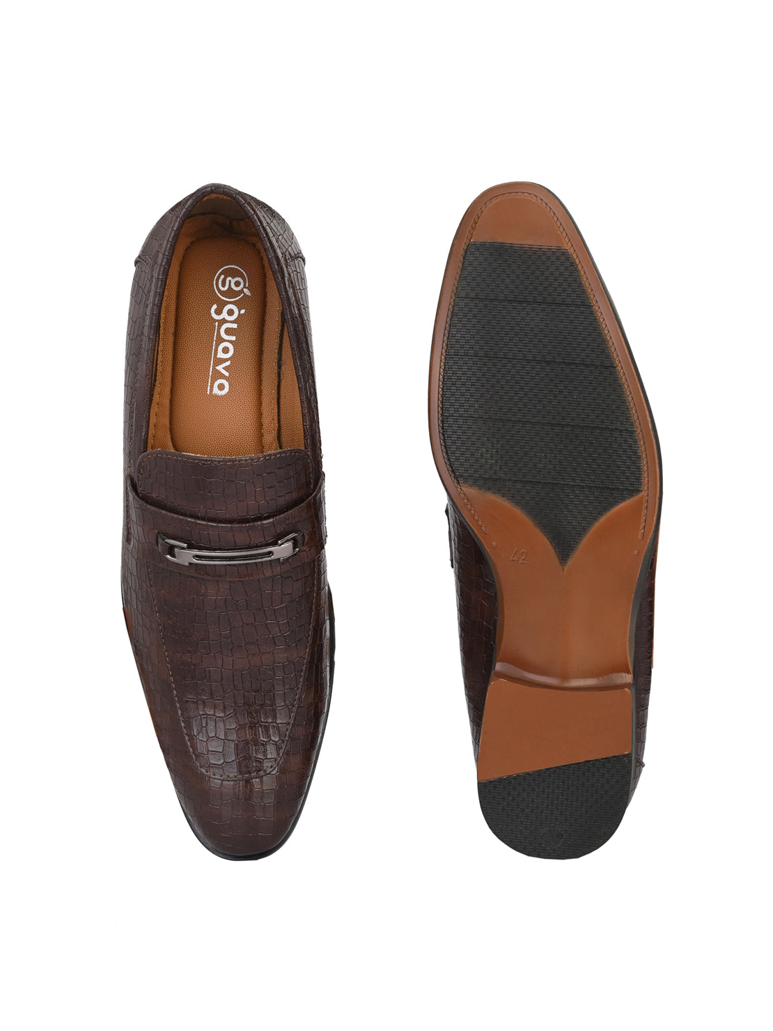 Guava Men's Brown Croco Textured Slip On Formal Shoes (GV15JA850)