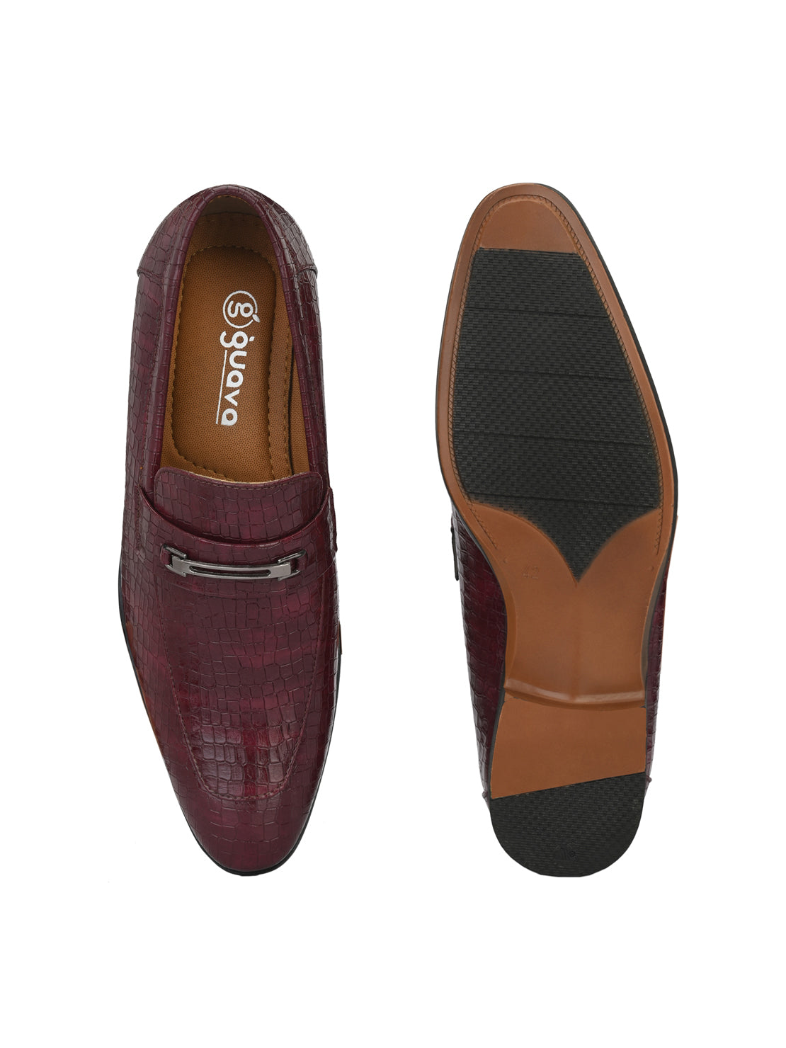 Guava Men's Marron Croco Textured Slip On Formal Shoes (GV15JA851)