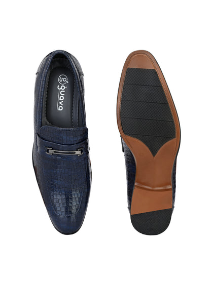 Guava Men's Blue Croco Textured Slip On Formal Shoes (GV15JA852)