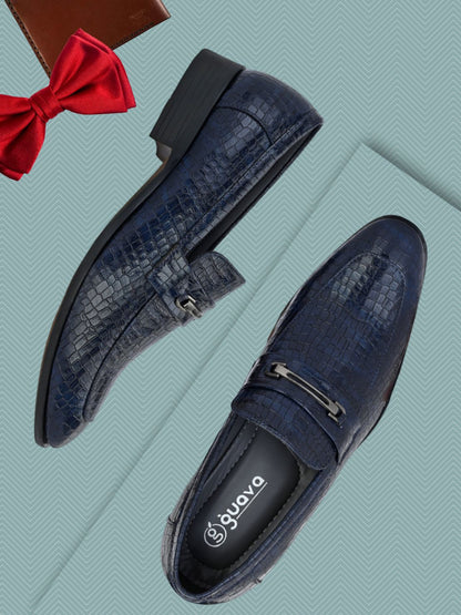Guava Men's Blue Croco Textured Slip On Formal Shoes (GV15JA852)