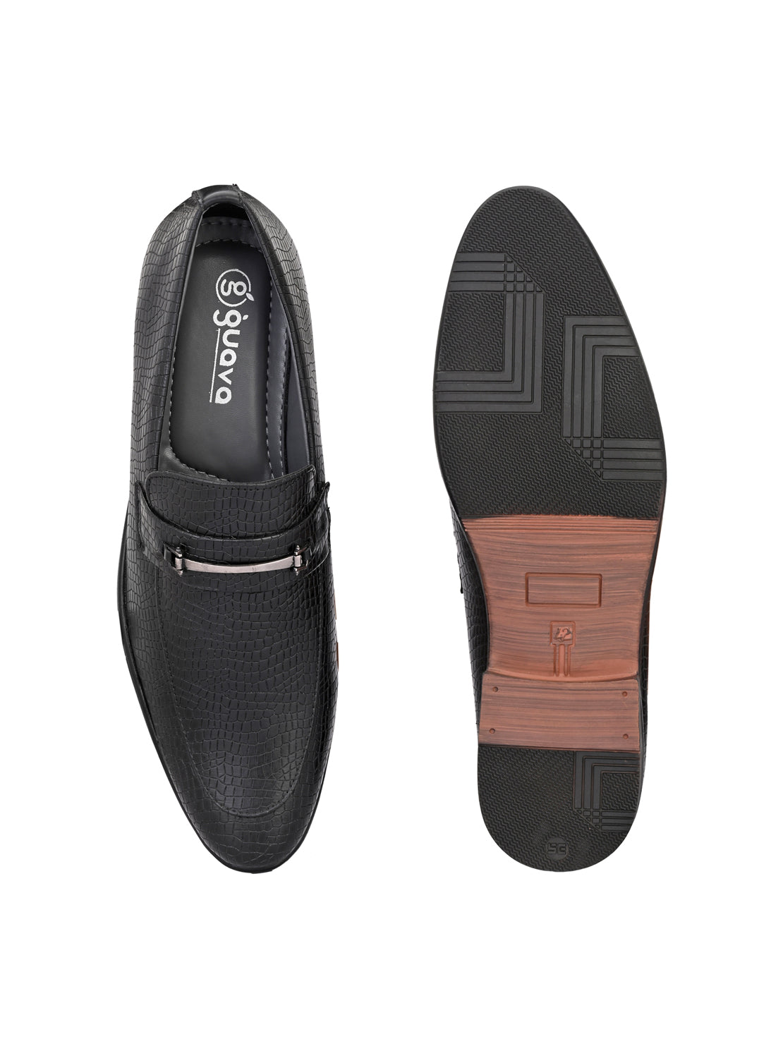 Guava Men's Black Croco Textured Slip On Formal Shoes (GV15JA853)
