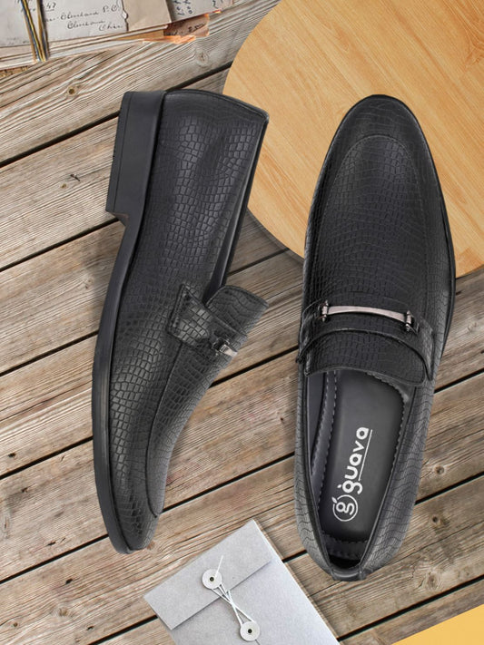 Guava Men's Black Croco Textured Slip On Formal Shoes (GV15JA853)