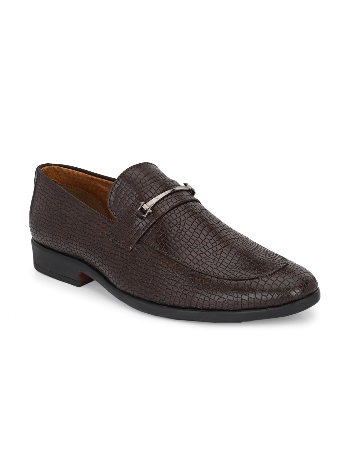 Guava Men's Brown Croco Textured Slip On Formal Shoes (GV15JA854)