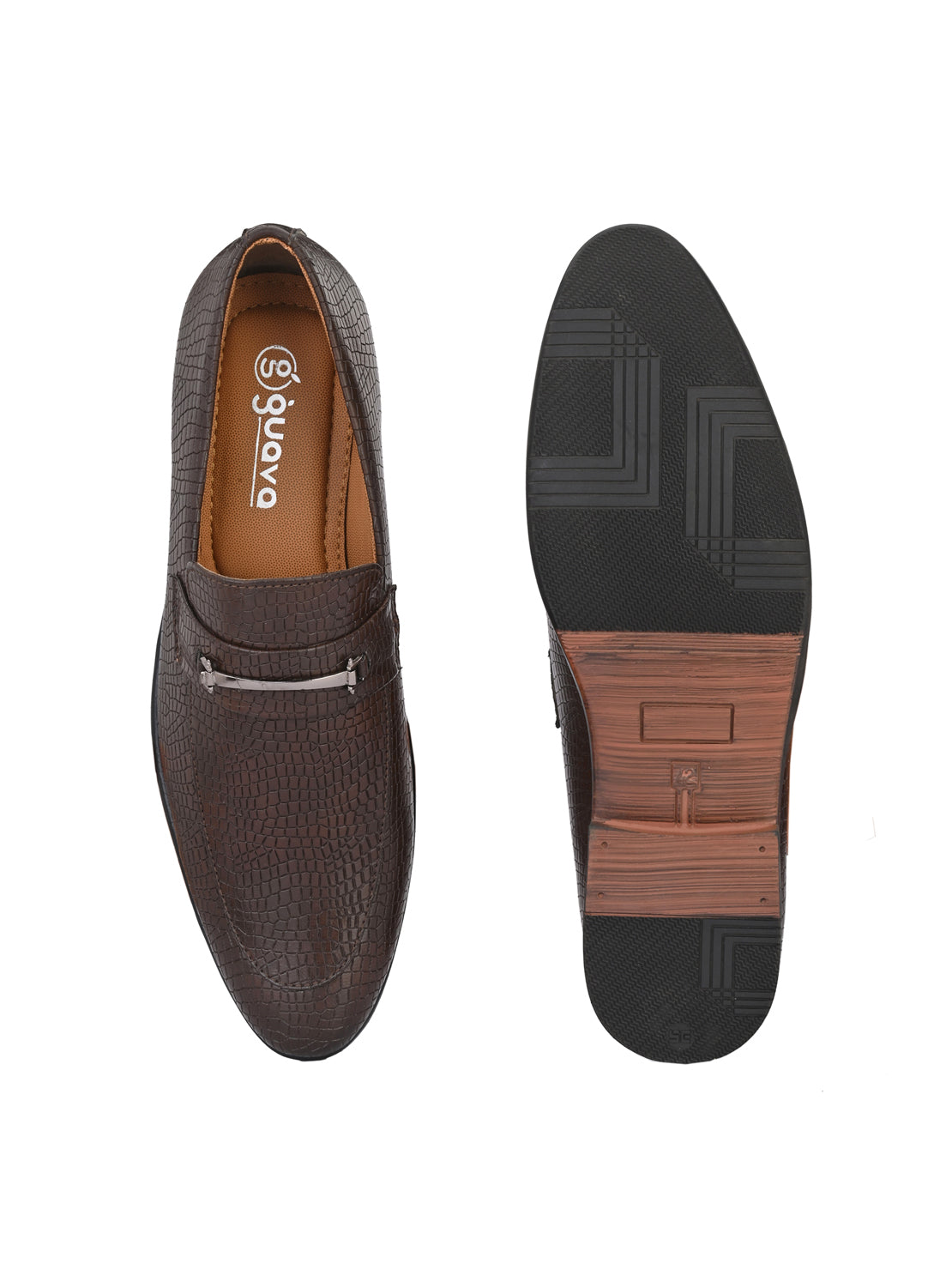 Guava Men's Brown Croco Textured Slip On Formal Shoes (GV15JA854)