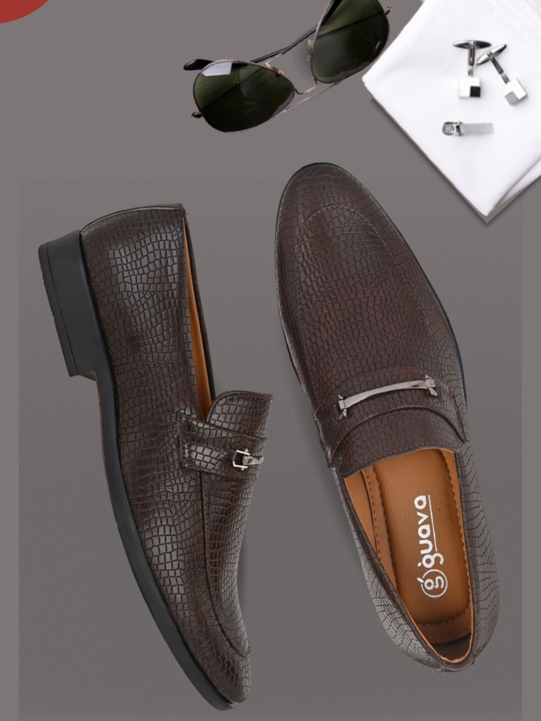 Guava Men's Brown Croco Textured Slip On Formal Shoes (GV15JA854)