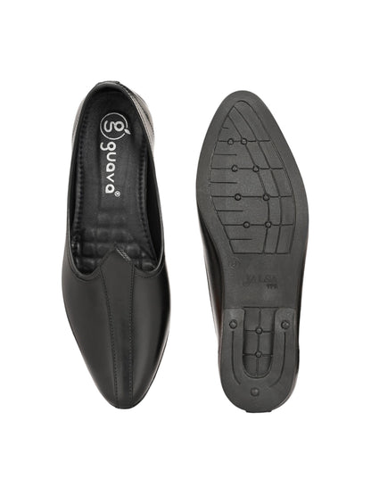 Guava Men's Comfortable Stylish Traditional Genuine Leather Jutti - Black - GV15JA877