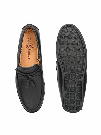 Guava Men's Black Textured Embossed 360 Flexible Slip On Driving Loafers (GV20JA714)