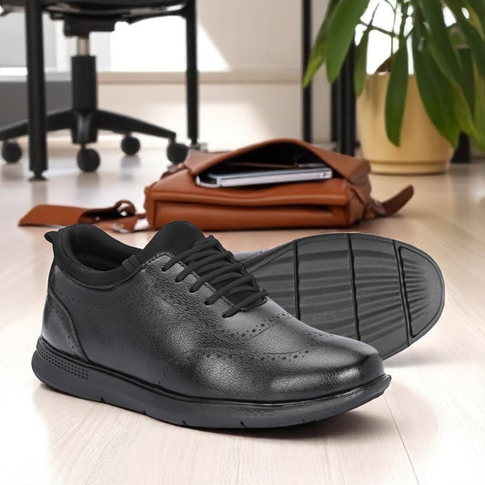Guava Men's Featherwalk Lightweight Black Brogue Semi Fromal Shoes GV25JA896