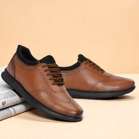 Guava Men's Featherwalk Lightweight Tan Brogue Semi Fromal Shoes GV25JA898