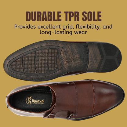 Guava Synthetic Leather Toecap Double Strap Brown Monk Formal Shoes for Men's GV25JA900