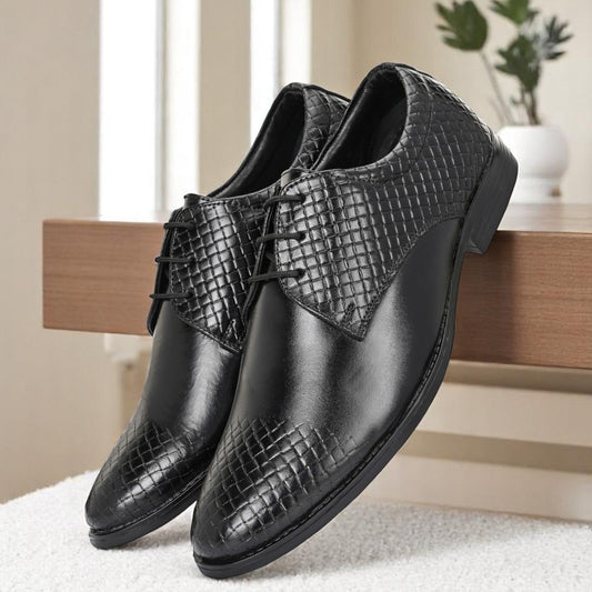 Guava Leather Derby Black Lace-Up Semi Formal Shoes for Men's GV25JA903