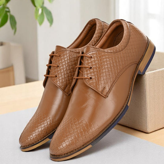 Guava Leather Derby Tan Lace-Up Semi Formal Shoes for Men's GV25JA904